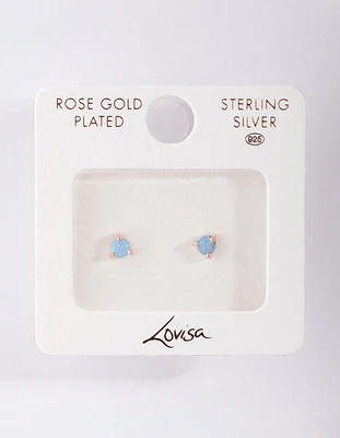 Rose Gold Plated Sterling Silver 3 Claw Opal Stud Earrings