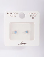 Rose Gold Plated Sterling Silver 3 Claw Opal Stud Earrings