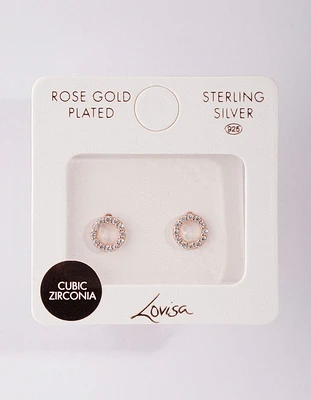 Rose Gold Plated Sterling Silver Pave Open Circle Stud Earrings