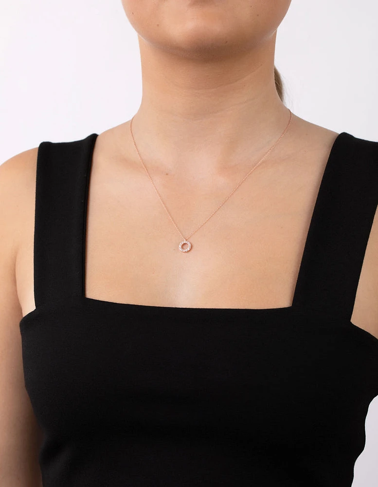 Rose Gold Plated Sterling Silver Cubic Zirconia Circle Necklace