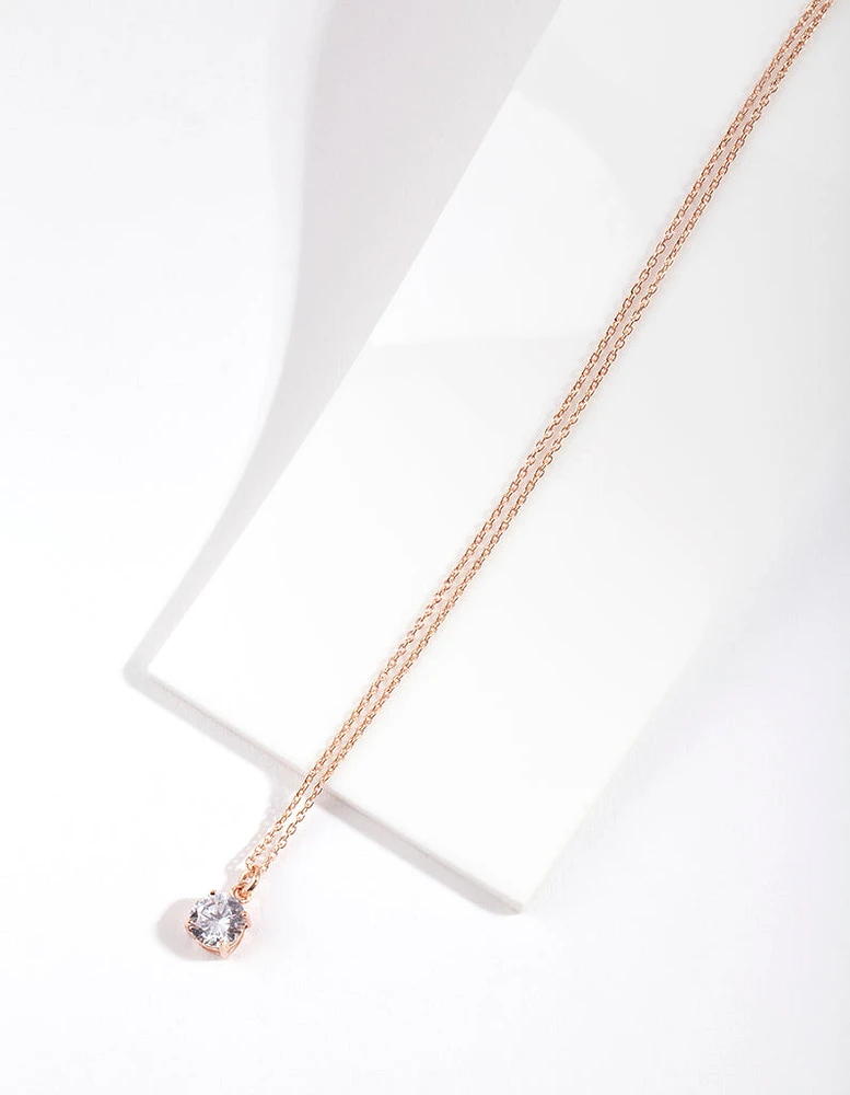 Rose Gold Plated Sterling Silver Cubic Zirconia Pendant Necklace