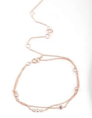 Rose Gold Plated Sterling Silver Cubic Zirconia Bracelet/Anklet