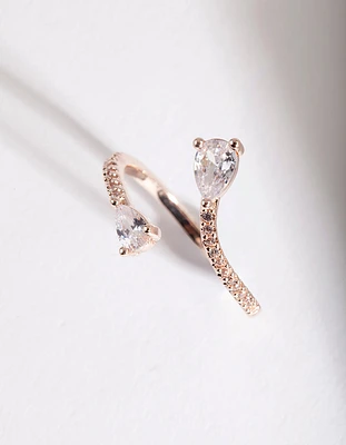 Rose Gold Open Teardrop Diamante Ring