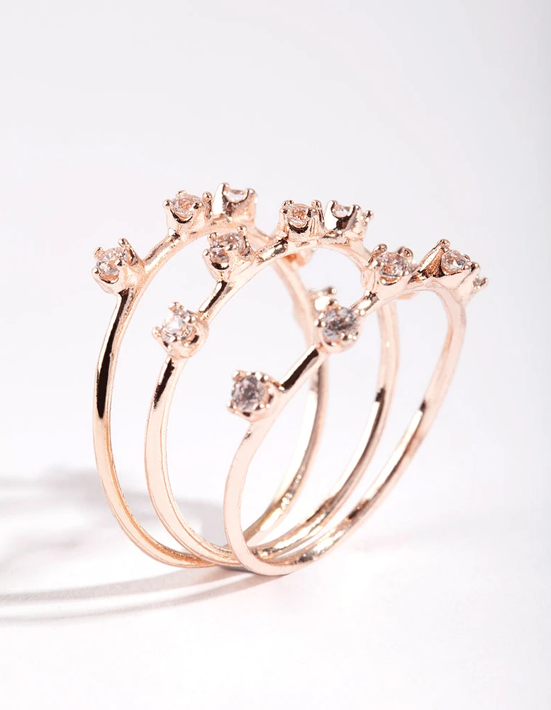 Rose Gold Cubic Zirconia Pattern Ring Stack