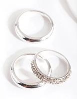 Silver Curve Band Diamante Ring Pack