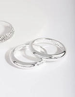 Silver Curve Band Diamante Ring Pack