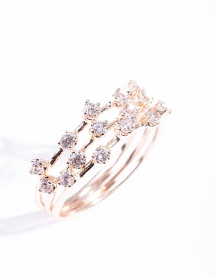 Rose Gold Cubic Zirconia Pattern Ring Stack