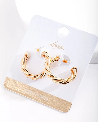 Gold Plated Twist Open Hoop Earrings