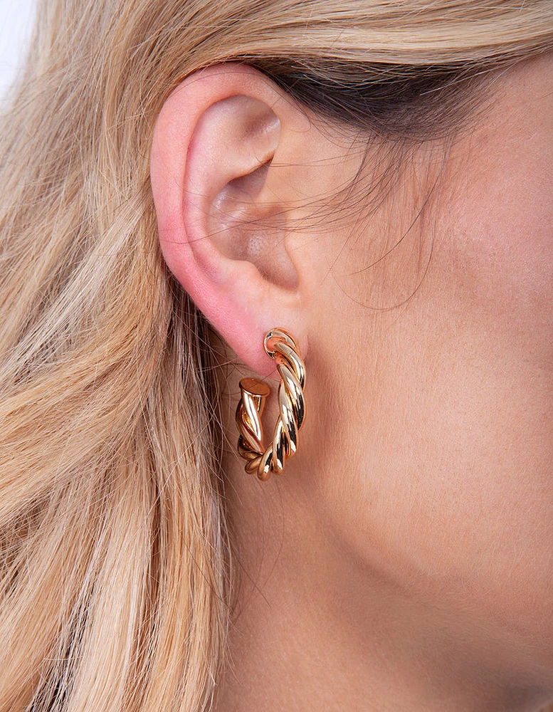 Gold Plated Twist Open Hoop Earrings