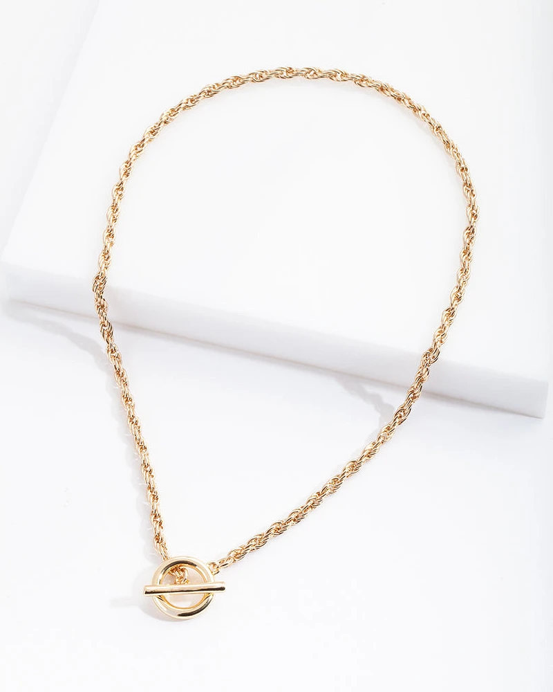 Gold Plated Rope Necklace with Front Clasp