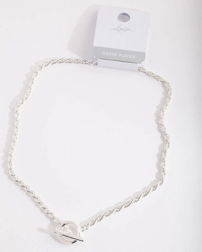 Silver Plated Rope Necklace with Front Clasp