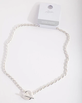 Silver Plated Rope Necklace with Front Clasp