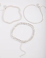 Silver Plated Statement Mixed Chain Anklet Trio