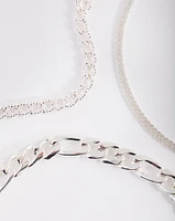 Silver Plated Statement Mixed Chain Anklet Trio