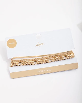 Gold Plated Statement Mixed Chain Anklet Trio