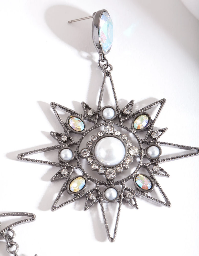 Gunmetal Star & Moon Earrings