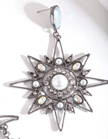Gunmetal Star & Moon Earrings