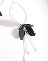 Silver Black Flower Drop Earrings