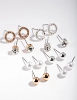 Mixed Metal Circle Pearl Diamante Earring 8-Pack