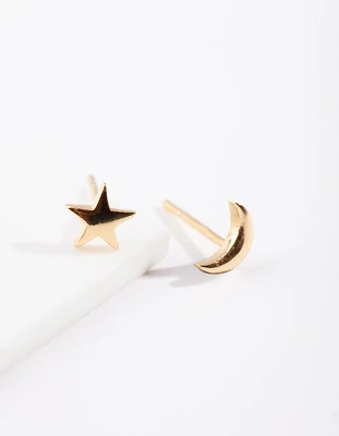 Gold Plated Sterling Silver Celestial Mismatch Earrings