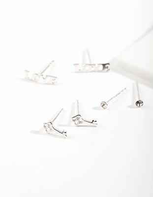 Sterling Silver Love Stud Earring Pack