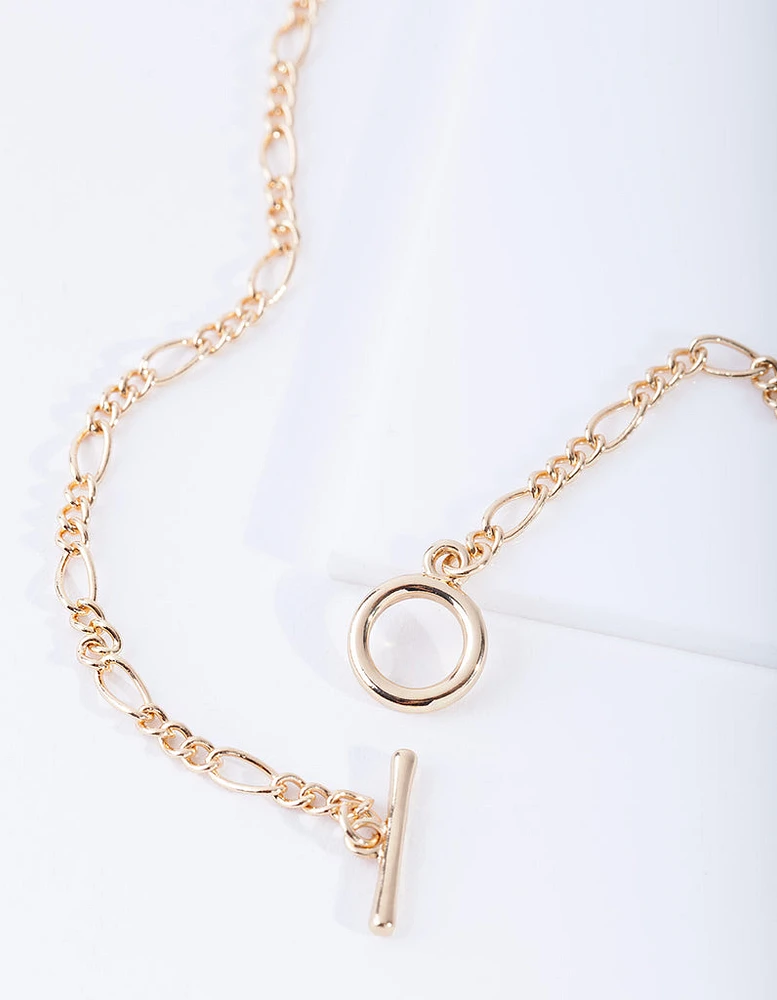 Gold Plated Figaro Chain T&O Short Necklace