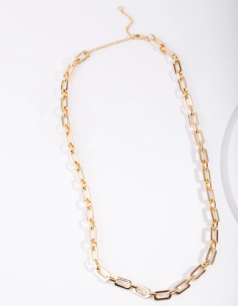 Gold Plated Rectangle Link Necklace