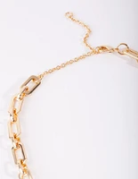 Gold Plated Rectangle Link Necklace