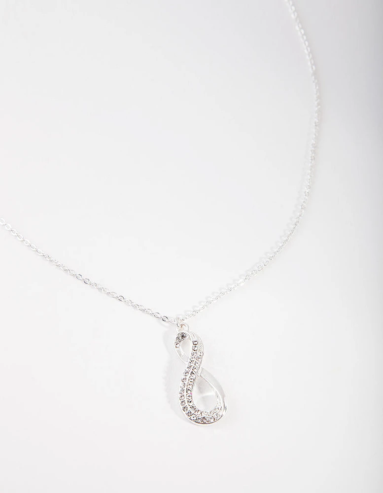 Silver Diamond Simulant Long Infinity Necklace