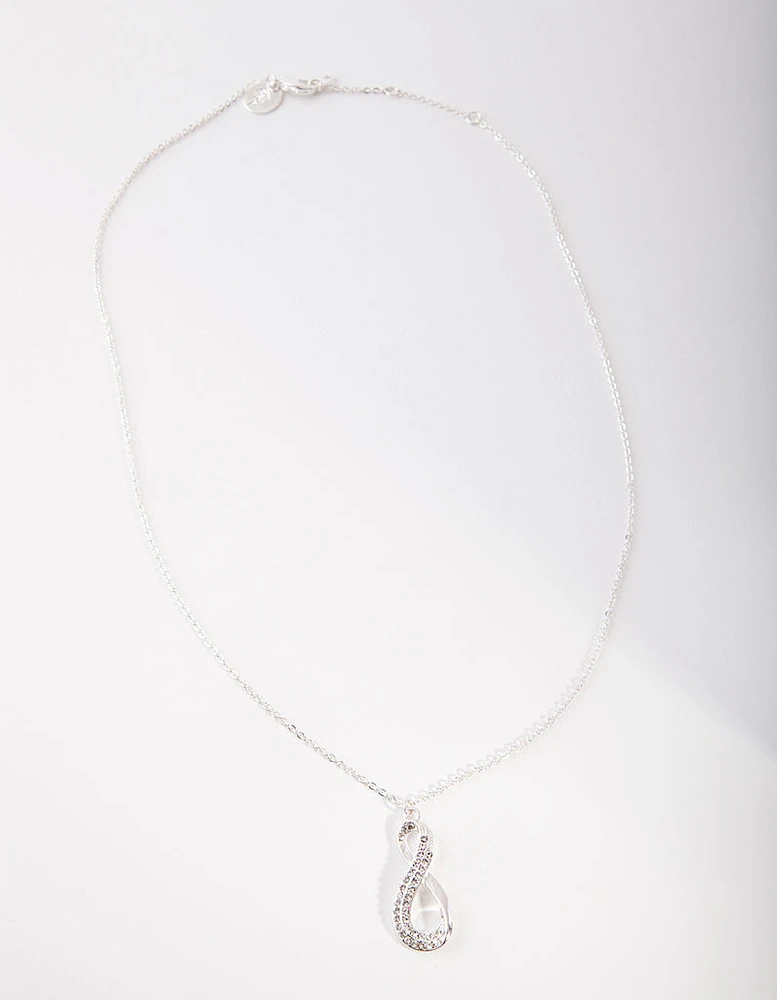 Silver Diamond Simulant Long Infinity Necklace