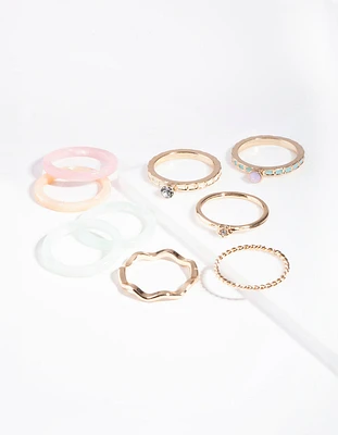 Pastel Gold Acrylic Marble Ring 8-Pack