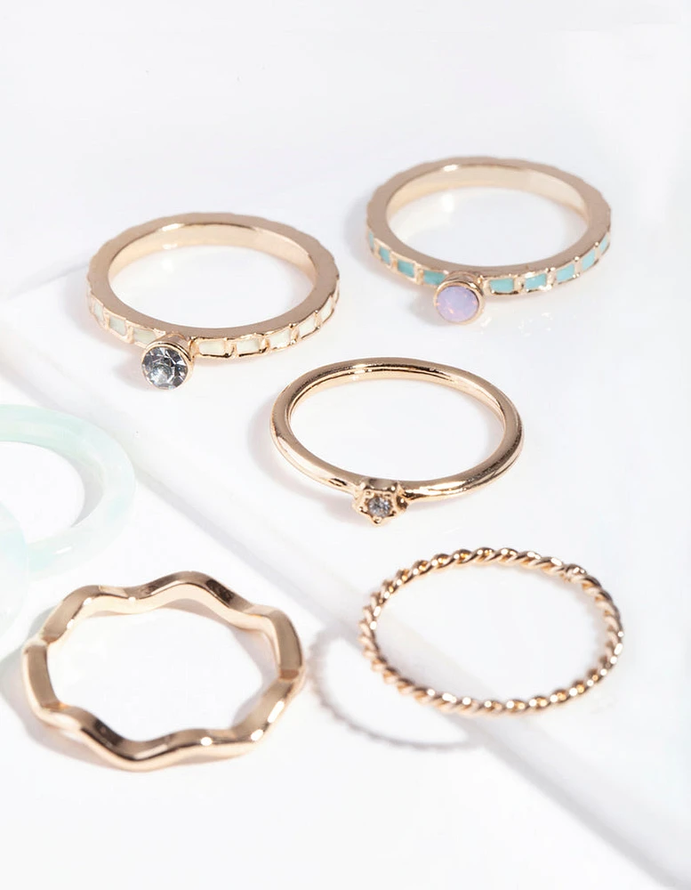 Pastel Gold Acrylic Marble Ring 8-Pack