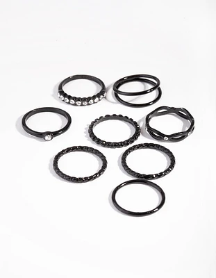 Black Crystal Twisted Ring 8-Pack