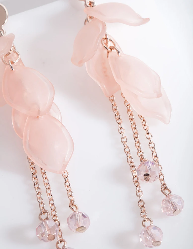 Pink Petal Chain Drop Earrings