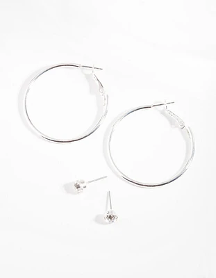 Silver Hoop & Diamante Stud Earring Pack