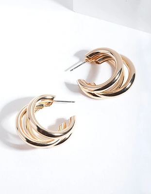 Gold Triple Polished Earrings