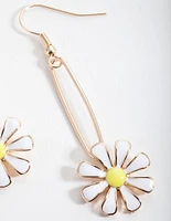 Gold Oval Daisy Drop Earrings