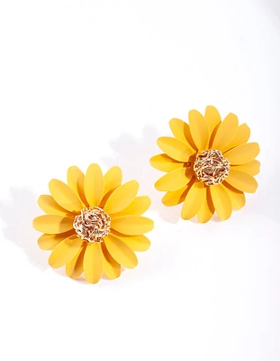 Gold Sunflower Stud Earrings