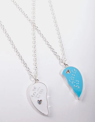 Kids Silver Blue Sister Necklace Set