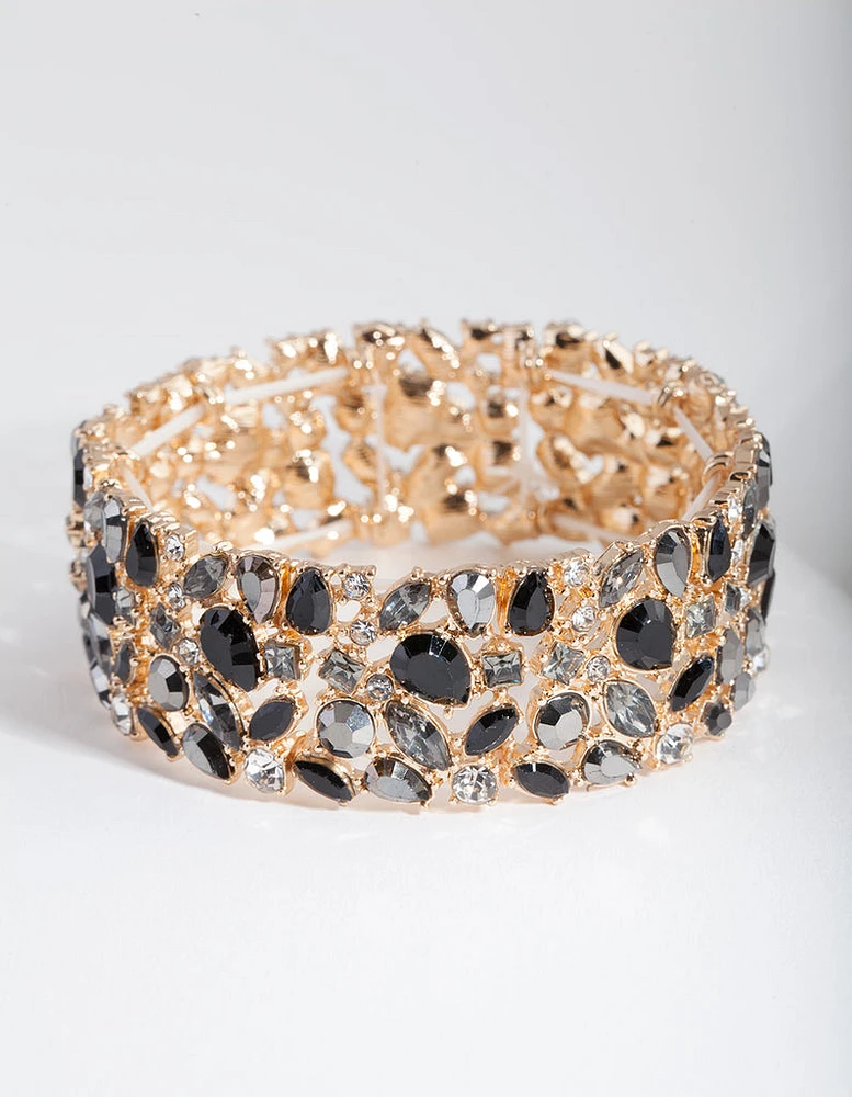 Black & Gold Stone Cluster Stretch Bangle