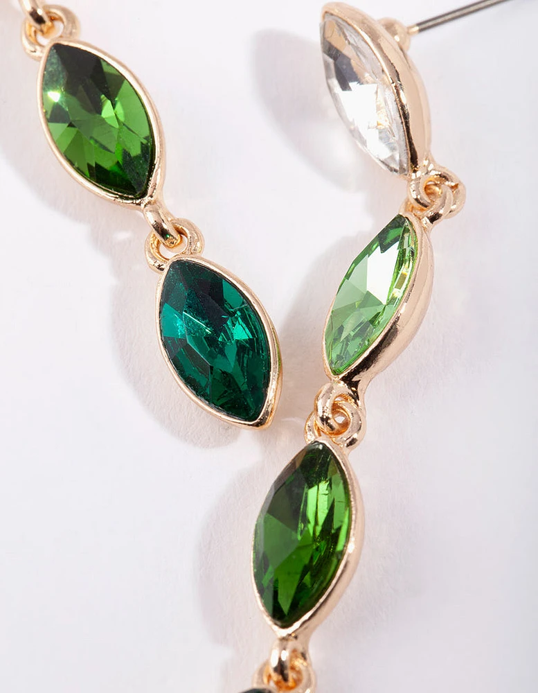 Green Diamante Drop Earrings