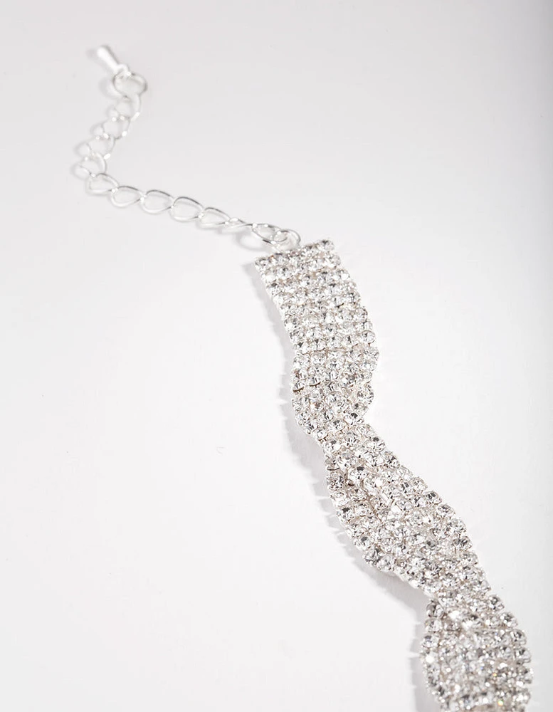 Silver Twisted Diamante Bracelet