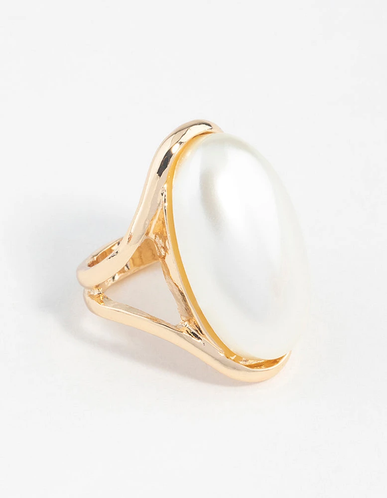 Gold Statement Pearl Stone Ring