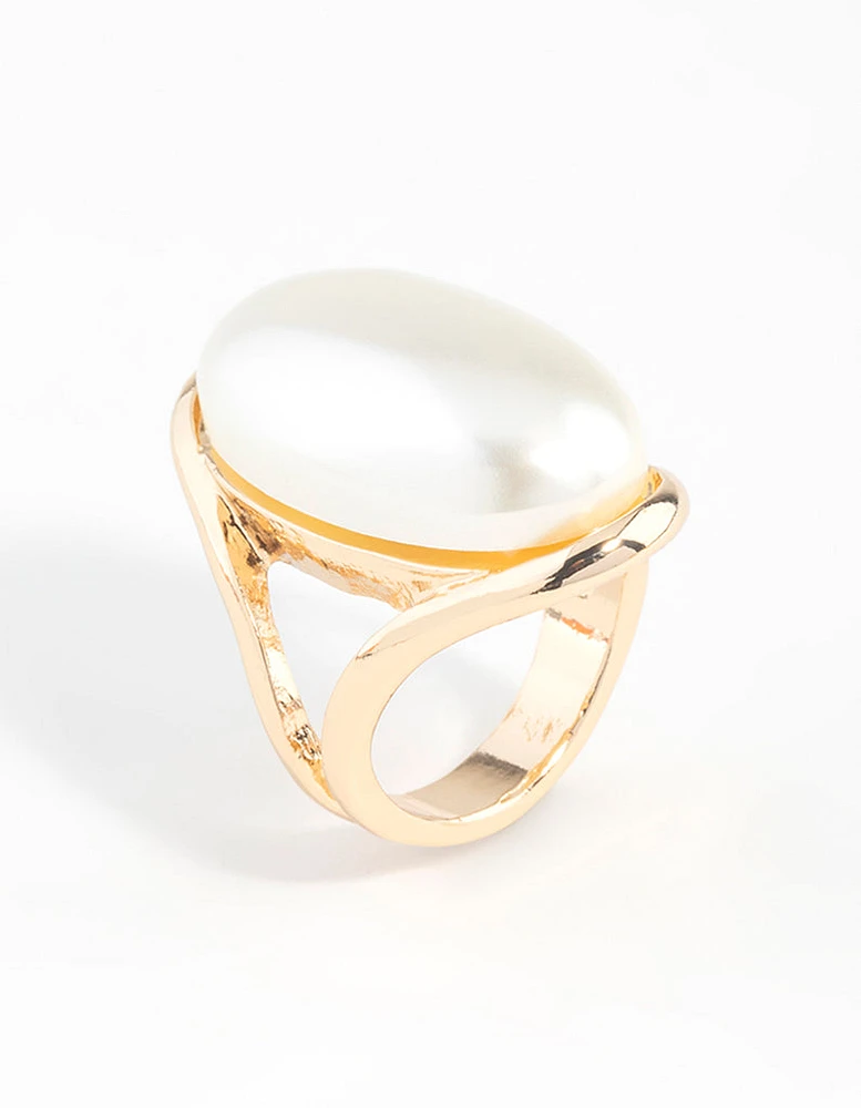 Gold Statement Pearl Stone Ring