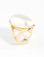 Gold Statement Pearl Stone Ring