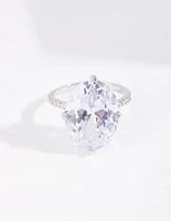 Rhodium Cubic Zirconia Oval Stone Ring