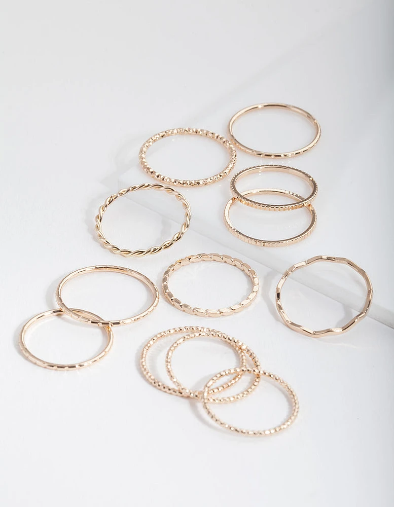 Gold Textured Mixed Ring Pack