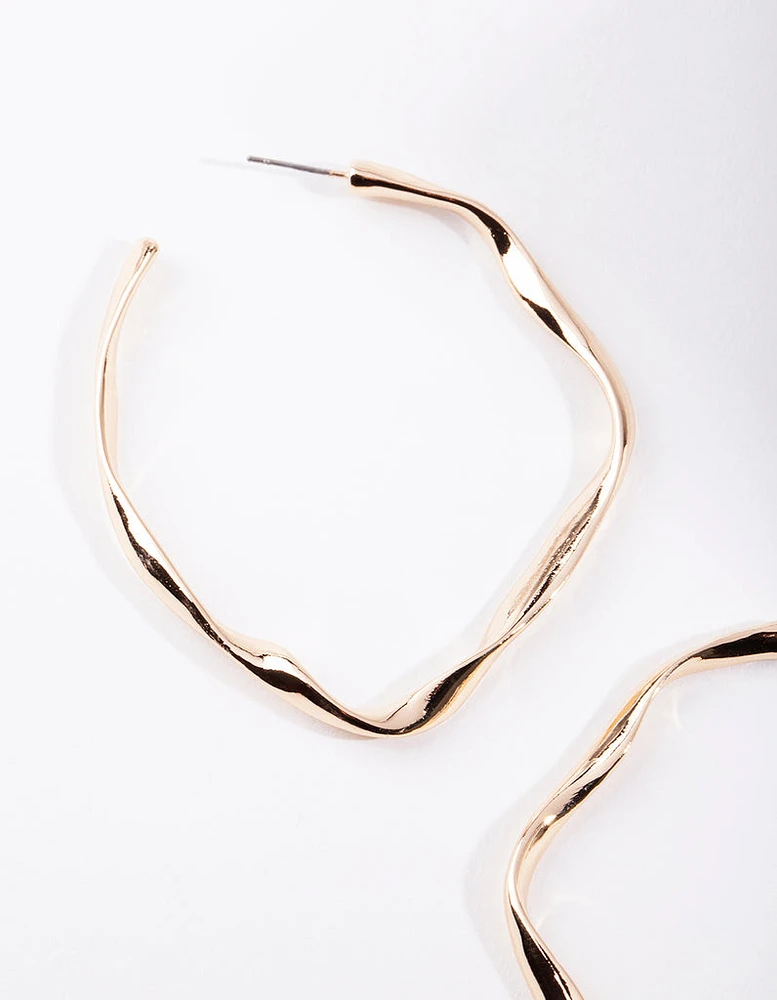 Gold Large Organic Hoop Earrings