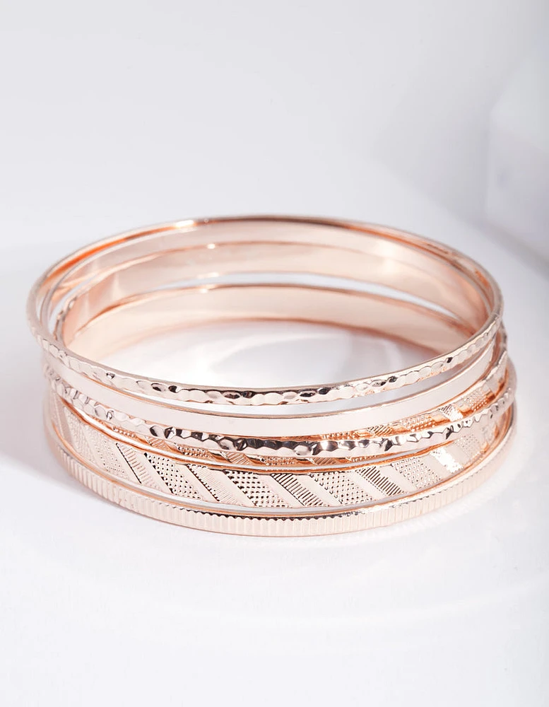 Rose Gold Textured Strip Bangle 6-Pack