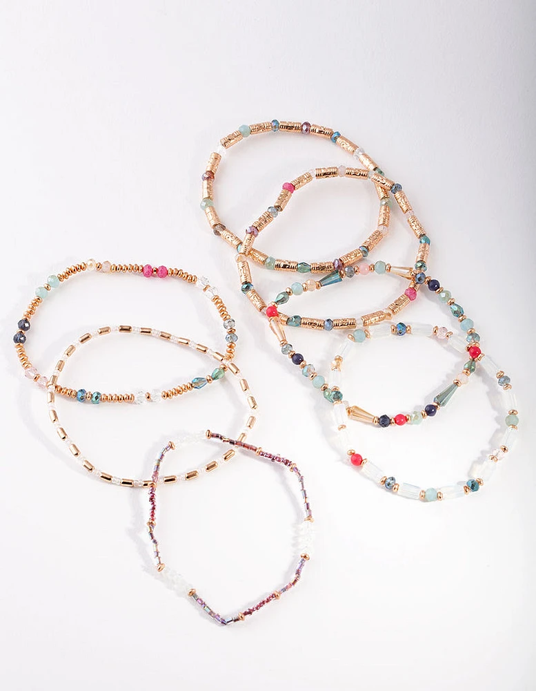 Rose Gold Faceted Multi Bead Bracelet 7-Pack